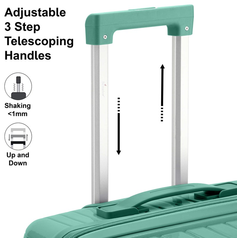 SENATOR Unisex Hard Case Medium Checked Luggage Lightweight PP Fashion Trolley Luggage with 360° Degree 4 Twin Wheel and Safe Zippers KH1010 Green - Image 3